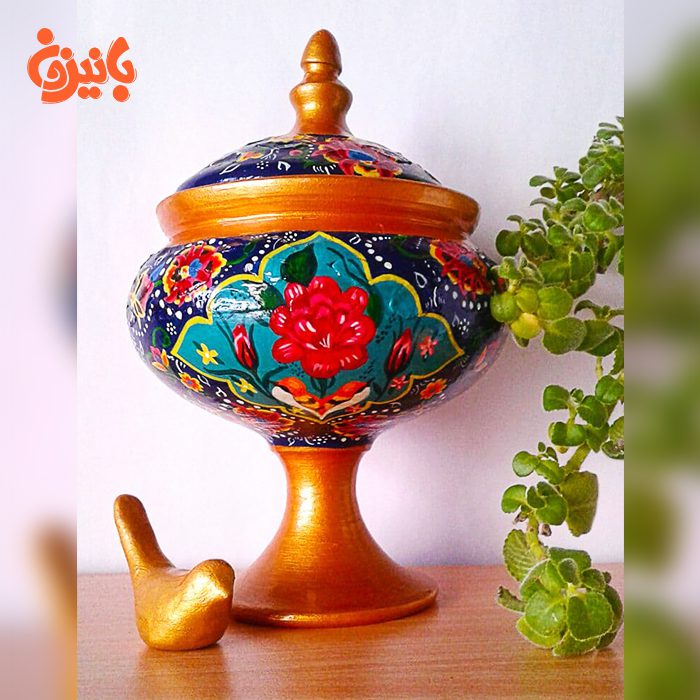 جاشکلاتی سفالی با طرح گل و مرغ کد 002